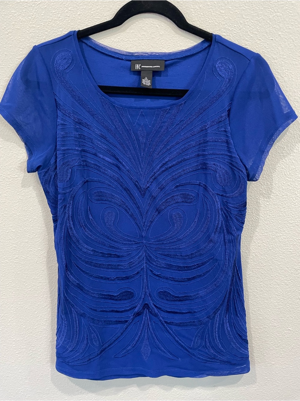 INC International Concepts BlueShort-Sleeve Scoop Neck Top